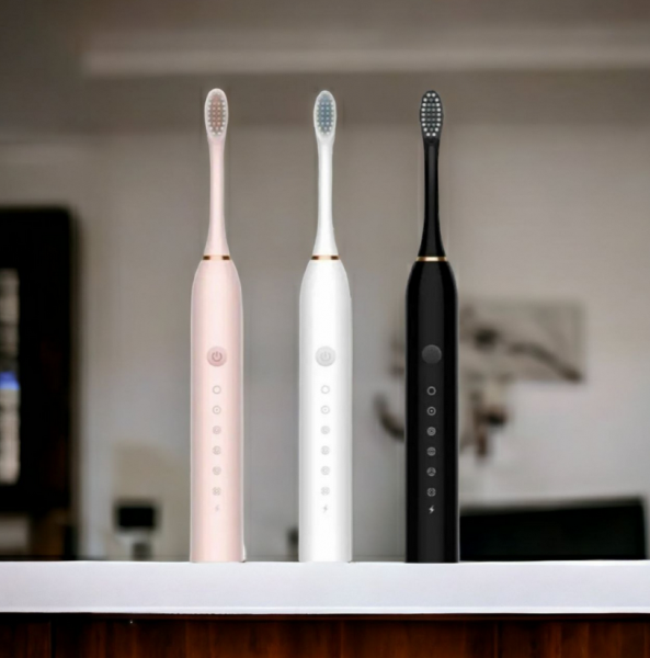 Электрическая зубная щетка Sonic toothbrush x-3 / Щетка с 4 насадками, цвет Розовый